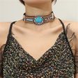 Turquoise & Cubic Zirconia Oval Flower Choker Necklace Online now