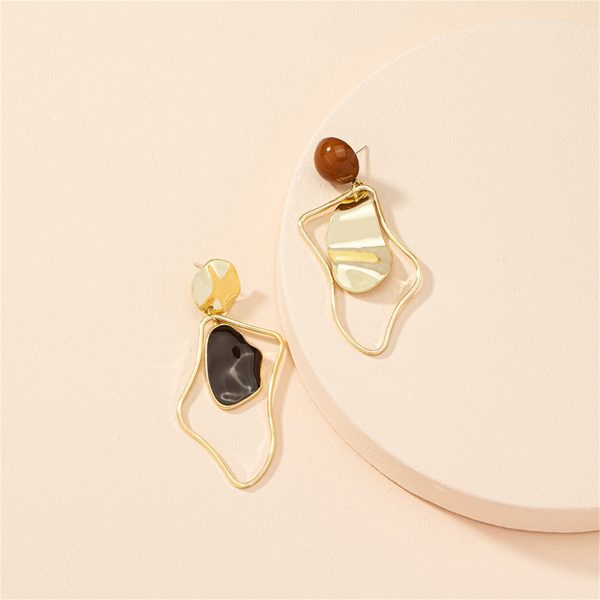 Black Enamel & 18K Gold-Plated Abstract Mismatched Drop Earrings Fashion