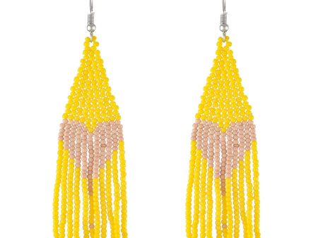 Yellow Howlite & Silver-Plated Heart Tassel Drop Earrings Online now