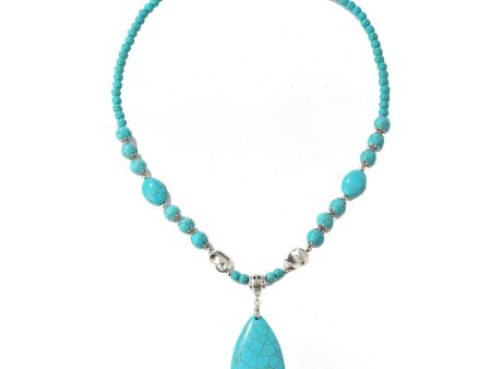 Turquoise & Silver-Plated Drop Pendant Necklace Online now