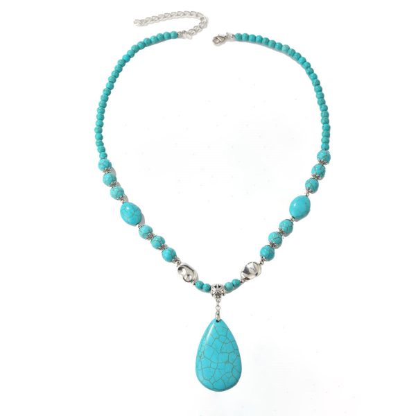 Turquoise & Silver-Plated Drop Pendant Necklace Online now