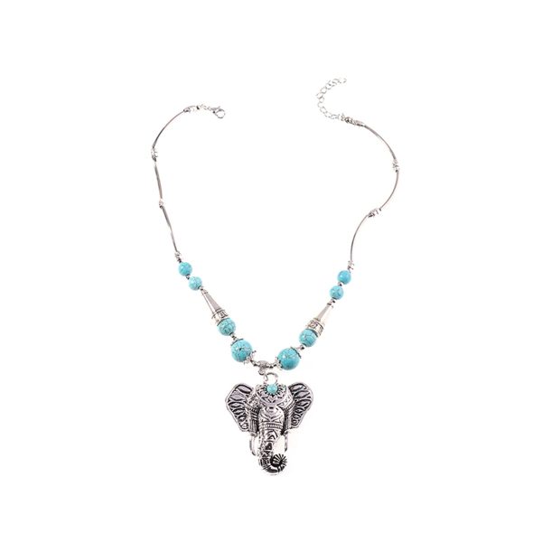 Turquoise & Silver-Plated Elephant Pendant Necklace Online