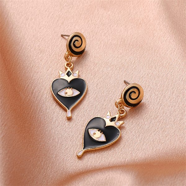 Black Enamel & 18K Gold-Plated Eye Heart Drop Earrings Discount