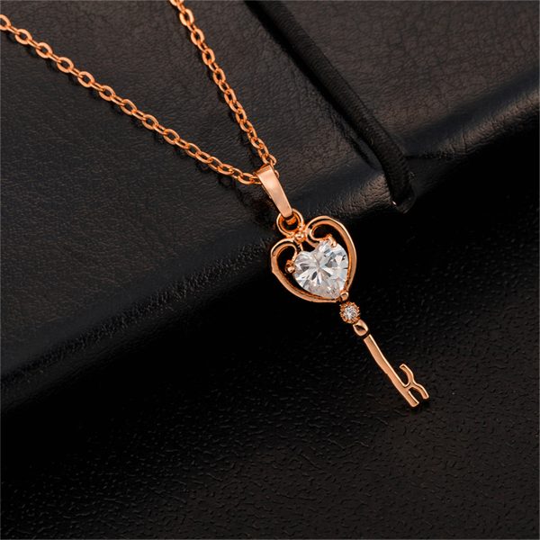 White Crystal & 18K Rose Gold-Plated Key Pendant Necklace For Discount