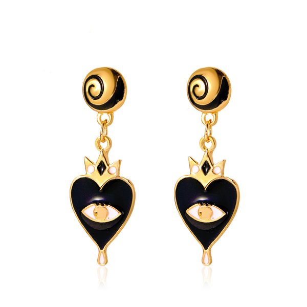 Black Enamel & 18K Gold-Plated Eye Heart Drop Earrings Discount