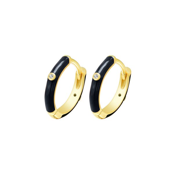 Black Enamel & Cubic Zirconia 18K Gold-Plated Huggie Earrings on Sale