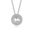 Pearl & Cubic Zirconia Silver-Plated Round Pendant Necklace Discount