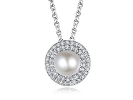 Pearl & Cubic Zirconia Silver-Plated Round Pendant Necklace Discount