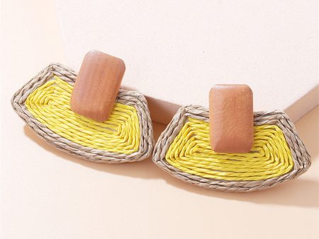 Yellow Raffia & Wood Ladder Drop Earrings Supply