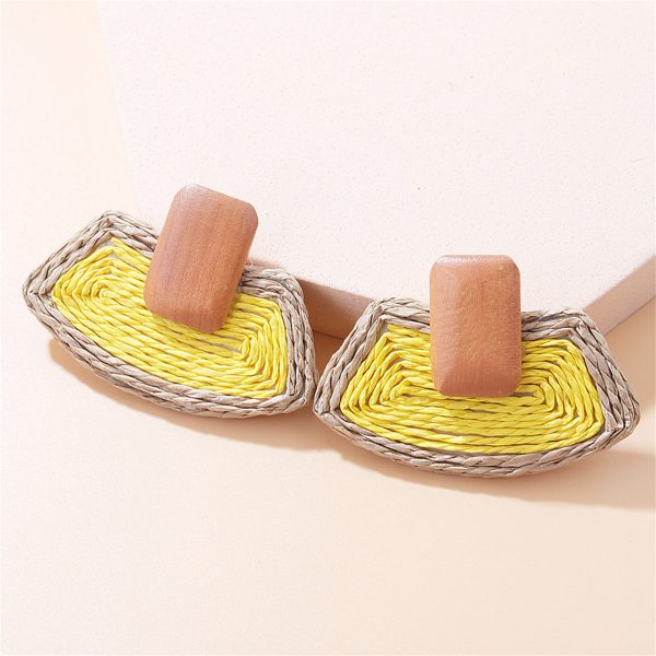 Yellow Raffia & Wood Ladder Drop Earrings Supply