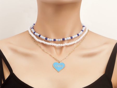 Blue Enamel & Pearl 18K Gold-Plated Heart Pendant Necklace Set Discount