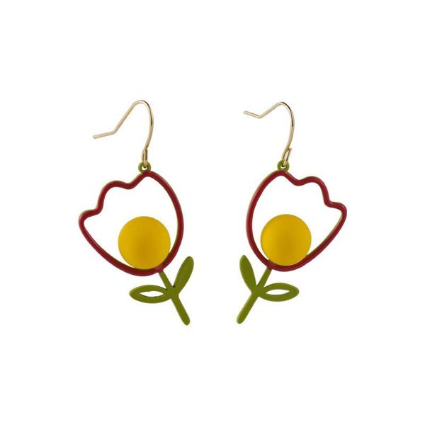 Yellow Enamel & 18K Gold-Plated Open Tulip Drop Earrings on Sale