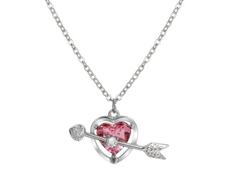 Red Crystal & Cubic Zirconia Openwork Heart Arrow Pendant Necklace Online now