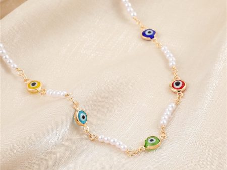 Blue Acrylic & Pearl 18K Gold-Plated Eye Station Necklace Cheap