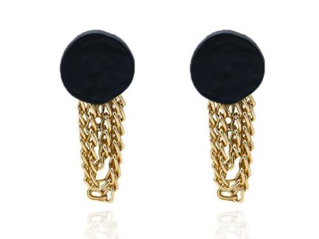 Black Enamel & 18K Gold-Plated Chain Drop Earrings For Discount