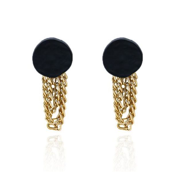 Black Enamel & 18K Gold-Plated Chain Drop Earrings For Discount