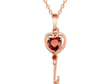 Red Crystal & 18K Rose Gold-Plated Heart Key Pendant Necklace For Sale