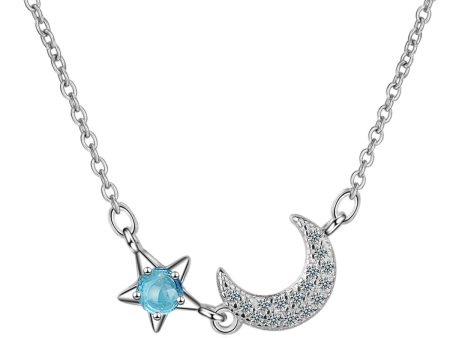 Blue Crystal & Cubic Zirconia Star & Moon Pendant Necklace Supply