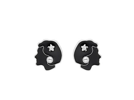 Black Enamel & Pearl Beauty Stud Earrings Discount