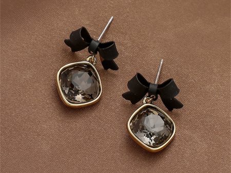 Black Enamel & Crystal Bow Drop Earrings Online