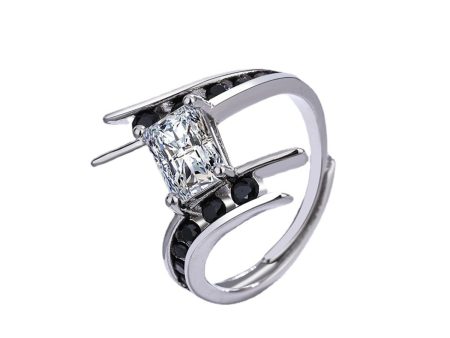 Black Cubic Zirconia & Crystal Silver-Plated Ring Fashion