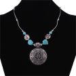 Turquoise & Silver-Plated Floral Plate Pendant Necklace Hot on Sale