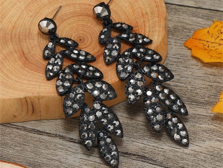 Black Cubic Zirconia Leaves Drop Earrings Sale