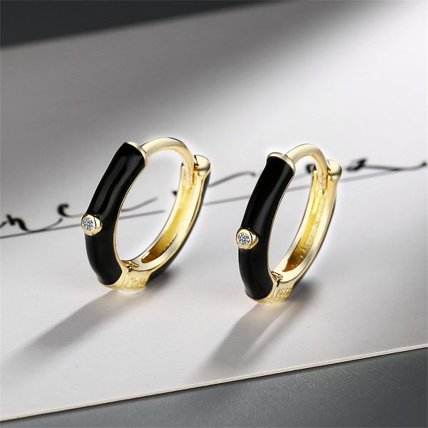 Black Enamel & Cubic Zirconia 18K Gold-Plated Huggie Earrings on Sale