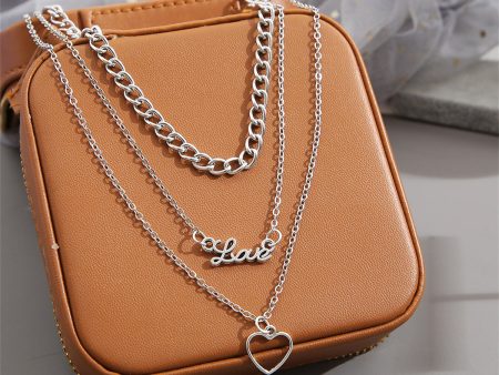 Silver-Plated  Love  Heart Pendant Layered Pendant Necklace on Sale