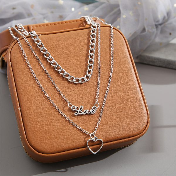 Silver-Plated  Love  Heart Pendant Layered Pendant Necklace on Sale