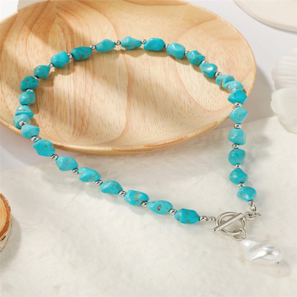 Turquoise & Pearl Silver-Plated Toggle Pendant Necklace on Sale