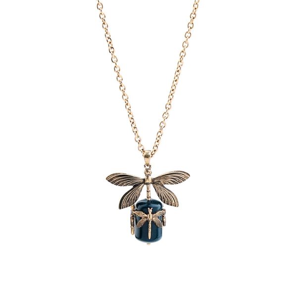 Green & 18K Gold-Plated Dragonfly Pendant Necklace Fashion