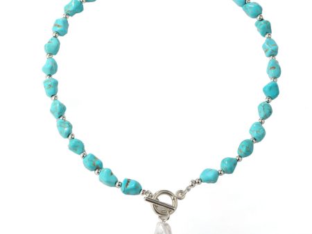 Turquoise & Pearl Silver-Plated Toggle Pendant Necklace on Sale