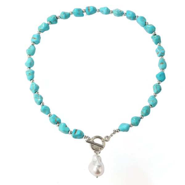 Turquoise & Pearl Silver-Plated Toggle Pendant Necklace on Sale