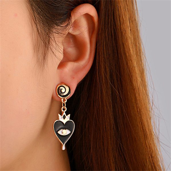 Black Enamel & 18K Gold-Plated Eye Heart Drop Earrings Discount