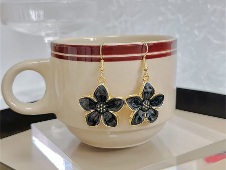 Black Enamel & 18K Gold-Plated Flower Drop Earrings For Cheap