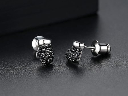 Black Cubic Zirconia & Silver-Plated Mitten & Stocking Stud Earrings Supply