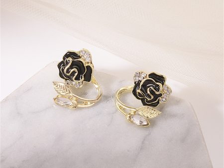 Black Enamel & Crystal Flower Ear Jacktes Hot on Sale