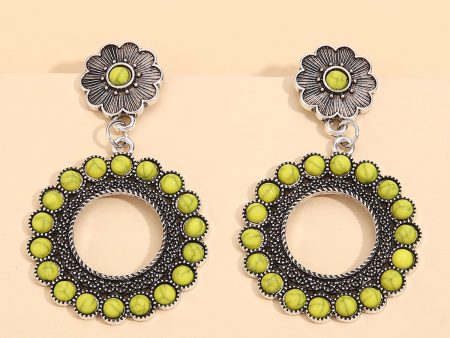 Yellow Turquoise & Silver-Plated Flower Drop Earrings Online Hot Sale