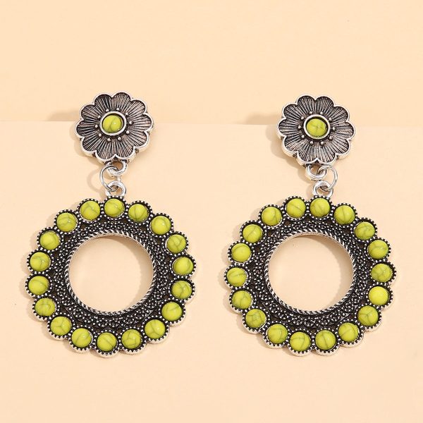 Yellow Turquoise & Silver-Plated Flower Drop Earrings Online Hot Sale