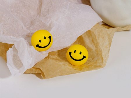 Yellow Enamel & Silver-Plated Smiley Stud Earrings For Cheap