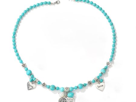 Turquoise & Pearl Silver-Plated Heart Beaded Pendant Necklace For Discount