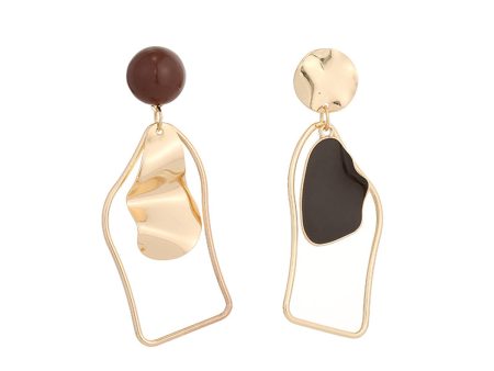 Black Enamel & 18K Gold-Plated Abstract Mismatched Drop Earrings Fashion