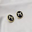 Black Enamel & 18K Gold-Plated Bow Round Stud Earring Supply