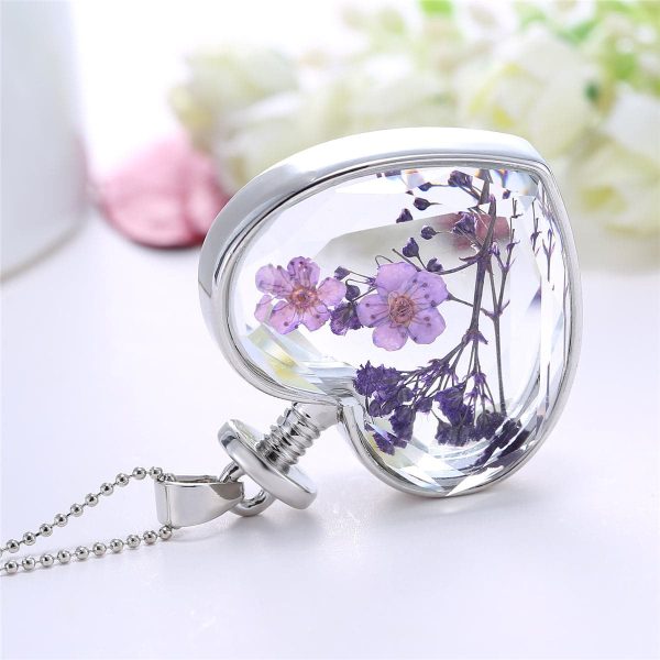 Purple Peach Blossom & Resin Heart Pendant Necklace For Discount