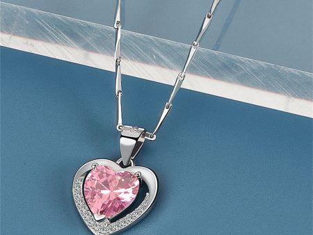 Pink Crystal & Silver-Plated Heart Pendant Necklace Online now