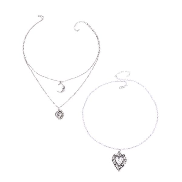 Pearl & Silver-Plated Moon Sun Heart Pendant Layered Necklace Online