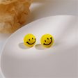 Yellow Enamel & Silver-Plated Smiley Stud Earrings For Cheap