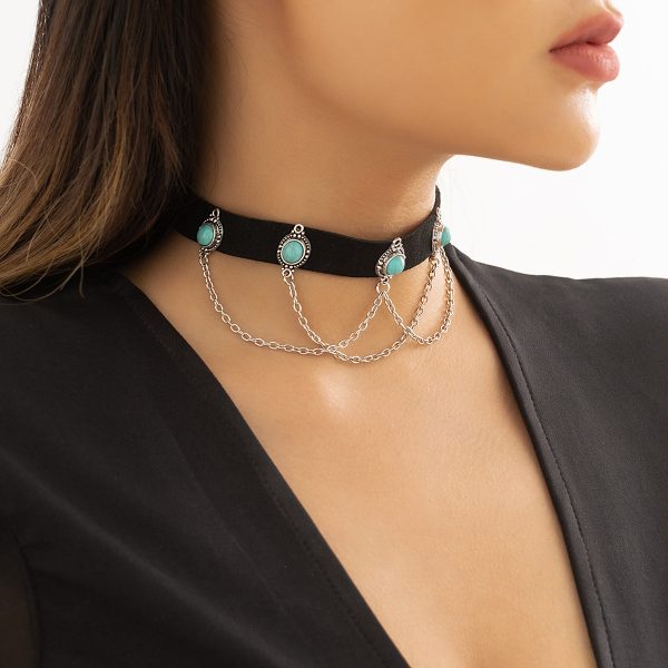 Turquoise & Silver-Plated Layered Choker Necklace Hot on Sale