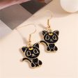 Black Enamel & 18K Gold-Plated Cat Drop Earrings For Cheap